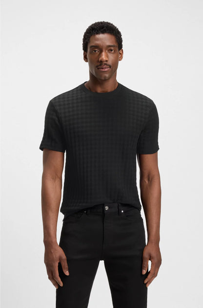 HOUNDSTOOTH-PATTERNED T-SHIRT IN MERCERISED COTTON