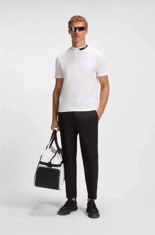 STRETCH-COTTON T-SHIRT WITH LOGO COLLAR