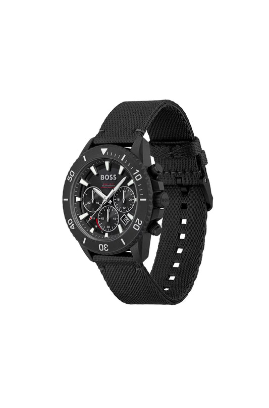 BLACK-DIAL CHRONOGRAPH WATCH WITH FABRIC STRAP