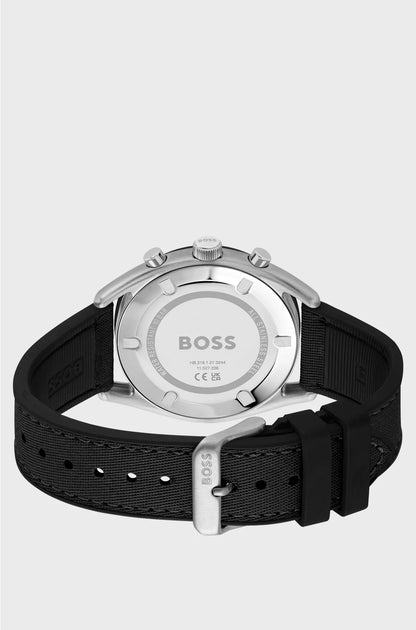 BLACK-DIAL CHRONOGRAPH WATCH WITH SILICONE-FABRIC STRAP