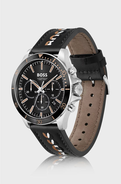 TROPER BRANDED-STRAP CHRONOGRAPH WATCH WITH BLACK DIAL