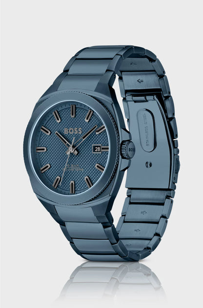 BLUE LINK-BRACELET WATCH WITH TONAL GUILLOCHE DIAL