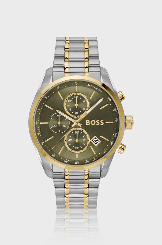 TWO-TONE CHRONOGRAPH WATCH WITH OLIVE DIAL