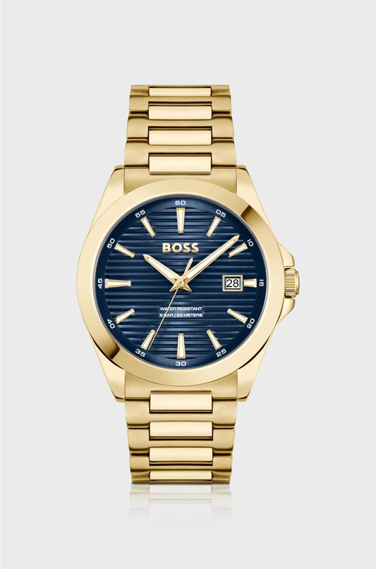 GOLD-TONE WATCH WITH BLUE RIDGED DIAL