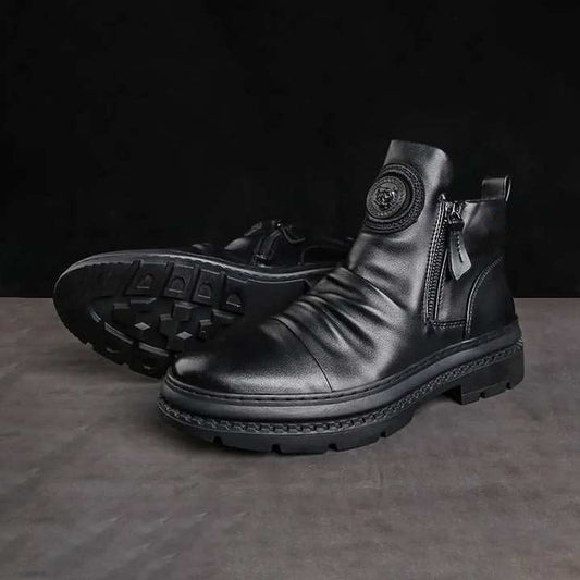 Men's Comfortable Leather Motorcycle Boots Work Boots Waterproof Anti-Slip Anti-Sprain