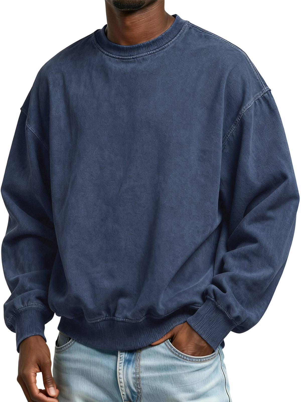 Men's Vintage Washed Distressed Batik Cotton Crew Neck Long Sleeve Sweatshirt