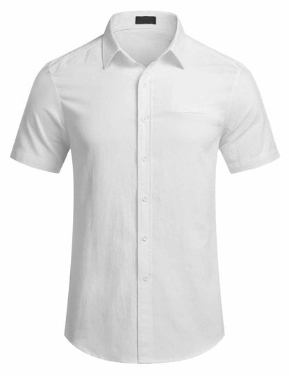 Men's Fake Pocket Linen Shirt Short Sleeve Button Up Shirt Summer Beach Hawaiian Shirt