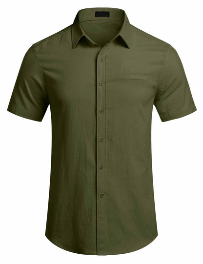 Men's Fake Pocket Linen Shirt Short Sleeve Button Up Shirt Summer Beach Hawaiian Shirt
