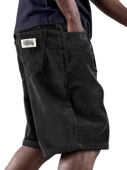 Men's Casual Retro Multi Pocket Embroidered Logo Workwear Corduroy Shorts