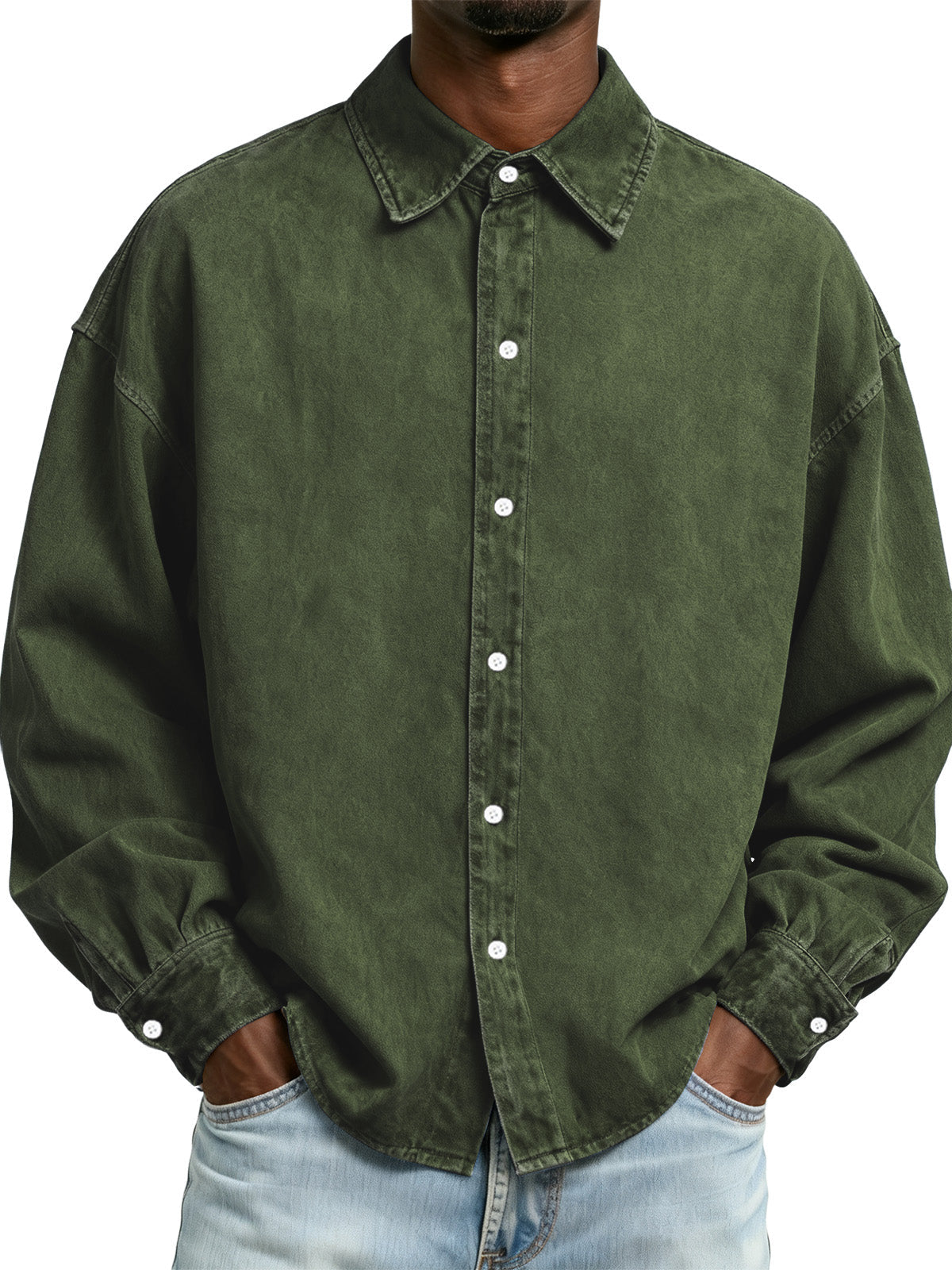 Men's Retro Washed Distressed Long Sleeve Shirt