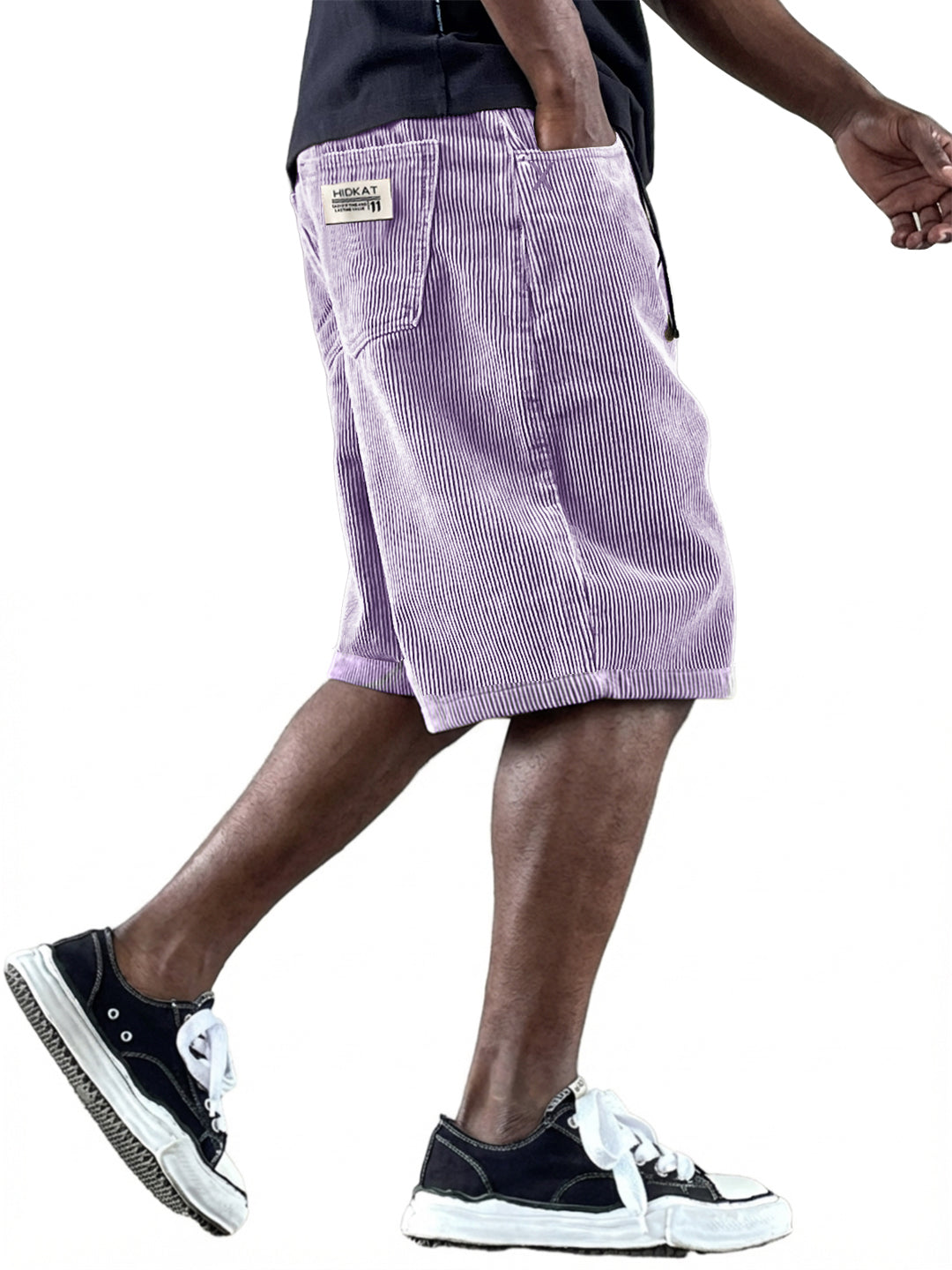 Men's Casual Retro Multi Pocket Embroidered Logo Workwear Corduroy Shorts