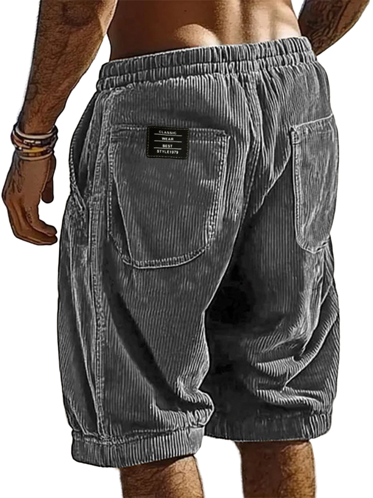 Men's Resort Stylish Corduroy Multi-Pocket Classic Embroidered Label Shorts